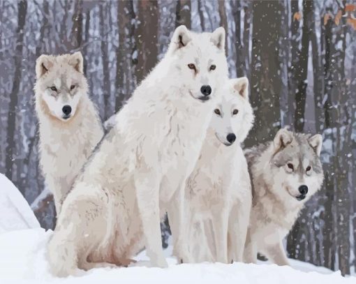 Wintry Wolves In Snow Diamond Paintings