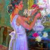 Woman Arranging Flowers In Vase Diamond Paintings