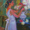 Woman Arranging Flowers In Vase Diamond Paintings