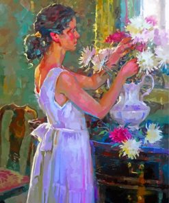 Woman Arranging Flowers In Vase Diamond Paintings