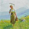 Young Woman In Meadow Diamond Paintings