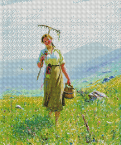 Young Woman In Meadow Diamond Paintings