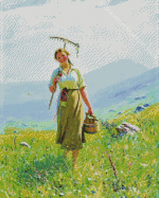 Young Woman In Meadow Diamond Paintings