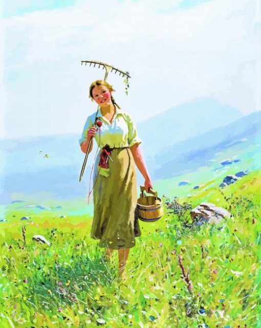 Young Woman In Meadow Diamond Paintings