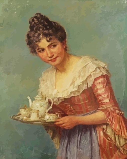 Aesthetic Woman Drinking Tea Diamond Paintings