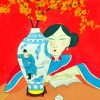 Asian Woman With Flower In Vase Art Diamond Paintings