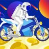 Astronaut Rides A Motorcycle On Moon Diamond Paintings