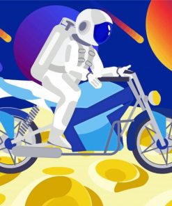 Astronaut Rides A Motorcycle On Moon Diamond Paintings