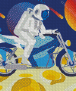 Astronaut Rides A Motorcycle On Moon Diamond Paintings