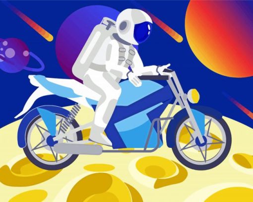 Astronaut Rides A Motorcycle On Moon Diamond Paintings