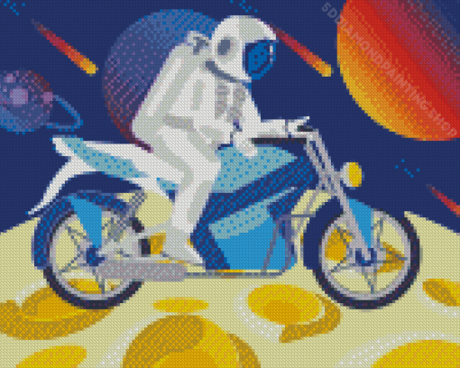 Astronaut Rides A Motorcycle On Moon Diamond Paintings