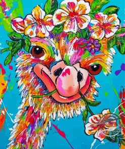 Cheerful Ostrich And Flowers Diamond Paintings