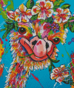 Cheerful Ostrich And Flowers Diamond Paintings