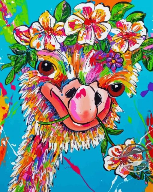 Cheerful Ostrich And Flowers Diamond Paintings