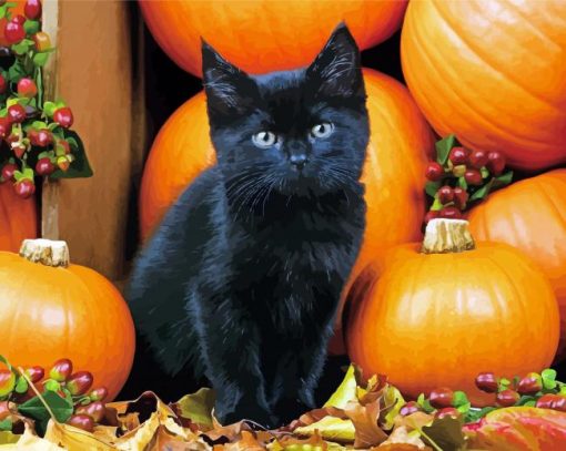 Cute Black Halloween Cat Diamond Paintings