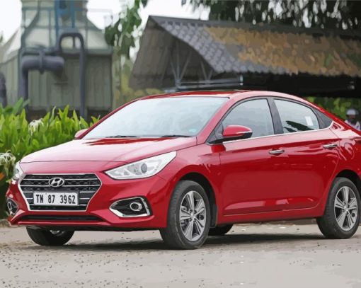 Dark Red Hyundai Verna Car Diamond Paintings