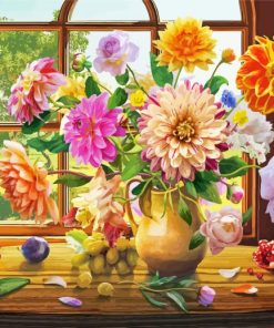 Floral Vase And Fruits Diamond Paintings