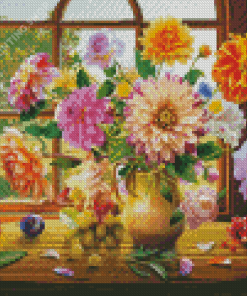 Floral Vase And Fruits Diamond Paintings