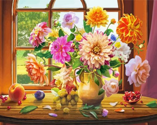 Floral Vase And Fruits Diamond Paintings