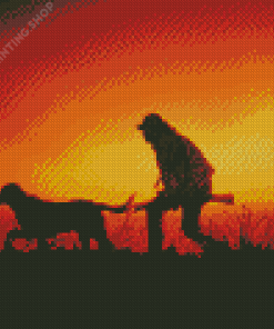 Hunter Man And Dog Silhouette Diamond Paintings