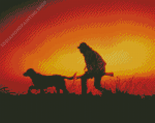 Hunter Man And Dog Silhouette Diamond Paintings