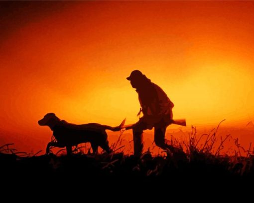 Hunter Man And Dog Silhouette Diamond Paintings