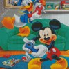 Mickey Mouse And Donald Duck Playing Video Game Diamond Paintings