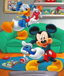 Mickey Mouse And Donald Duck Playing Video Game Diamond Paintings