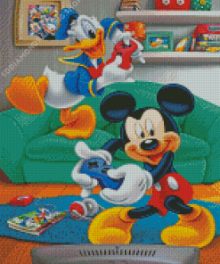 Mickey Mouse And Donald Duck Playing Video Game Diamond Paintings