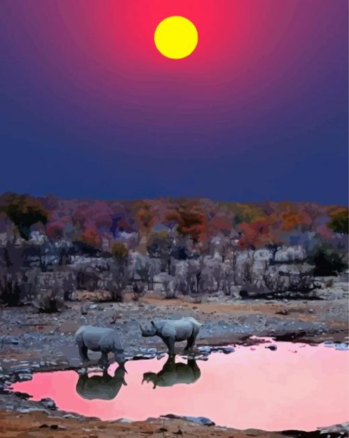 Namibia Rhino Sunset Diamond Paintings