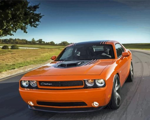 Orange Dodge Challenger Scat Diamond Paintings