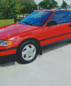 Red Honda CRX Car Diamond Paintings