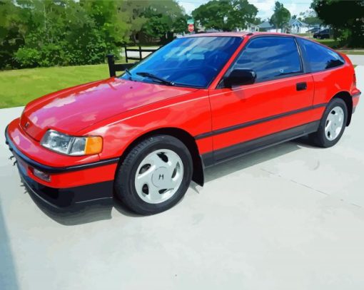 Red Honda CRX Car Diamond Paintings