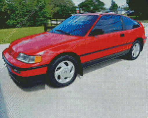 Red Honda CRX Car Diamond Paintings