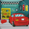 Red Car In Garage Diamond Paintings