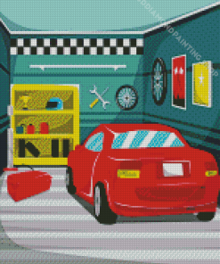 Red Car In Garage Diamond Paintings