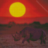 Rhino Sunset View Diamond Paintings