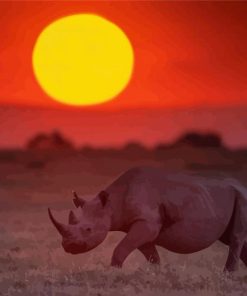 Rhino Sunset View Diamond Paintings