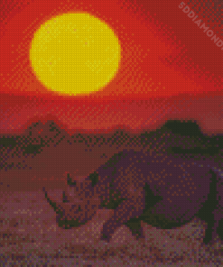 Rhino Sunset View Diamond Paintings