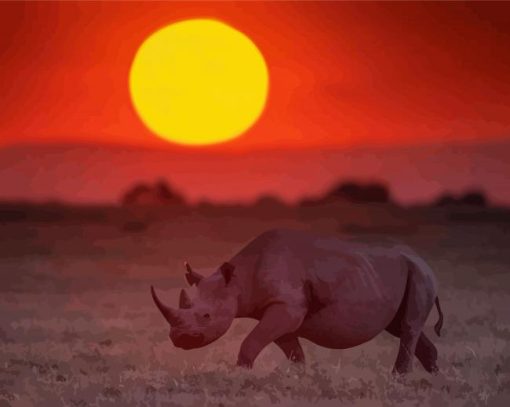 Rhino Sunset View Diamond Paintings