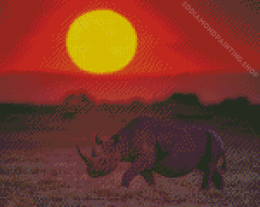 Rhino Sunset View Diamond Paintings