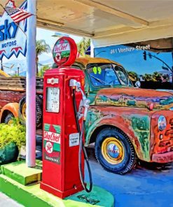 Rusty Old Gas Station Truck Diamond Paintings