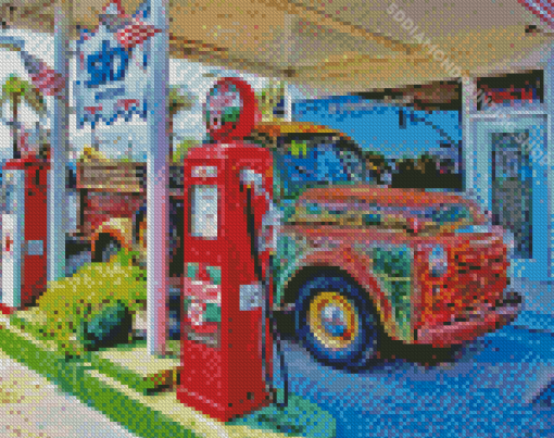 Rusty Old Gas Station Truck Diamond Paintings