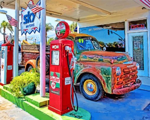 Rusty Old Gas Station Truck Diamond Paintings