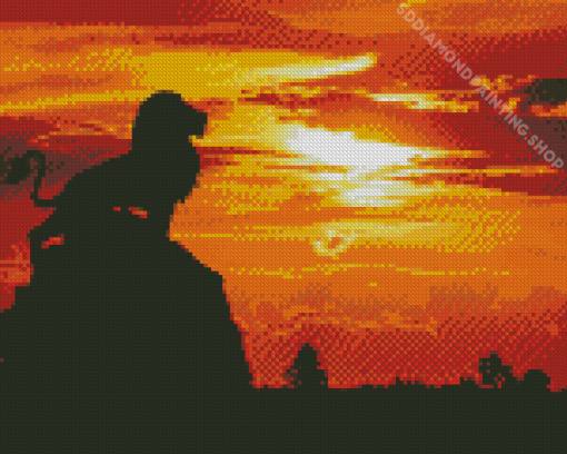 Silhouette Lion Sunset Diamond Paintings