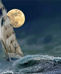 Stormy Sailing Ship Moon Diamond Paintings