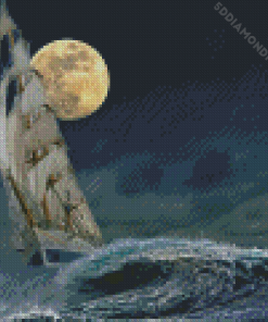 Stormy Sailing Ship Moon Diamond Paintings