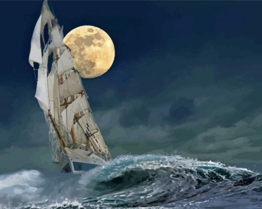 Stormy Sailing Ship Moon Diamond Paintings