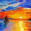 Sunset With Boat Art Diamond Paintings