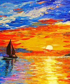 Sunset With Boat Art Diamond Paintings